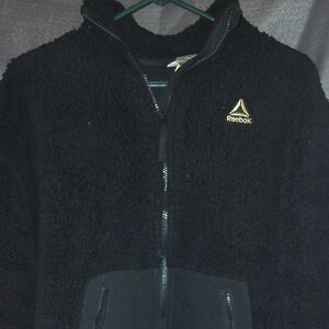 Reebok Black Sherpa Full-Zip Jacket with Gold Logo